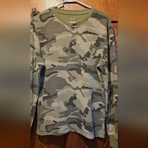 Boy's Camouflage Long Sleeve Ribbed Henley Faded Glory Shirt